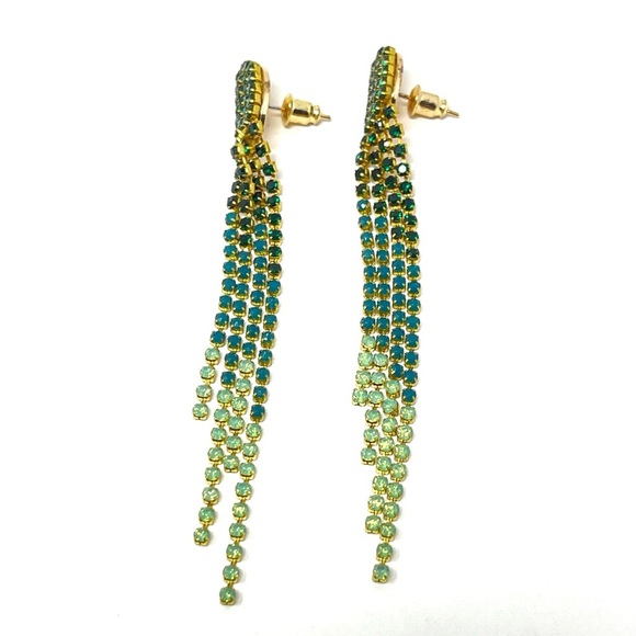 New Anthropologie Crystal Beaded Fringe Earrings Green - Picture 2 of 5